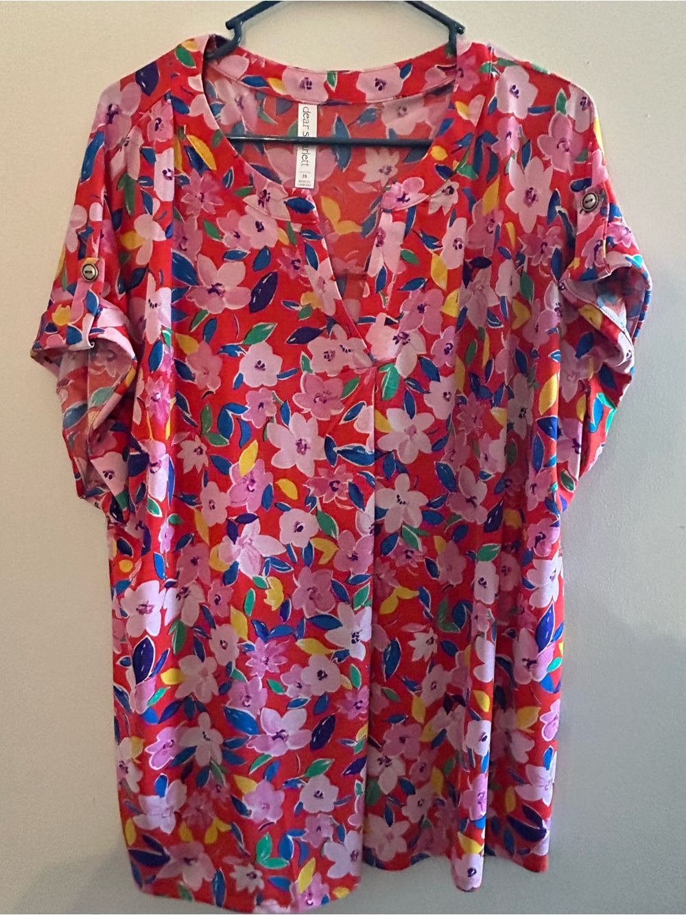 Floral V-Neck Blouse in Scarlett Pink
